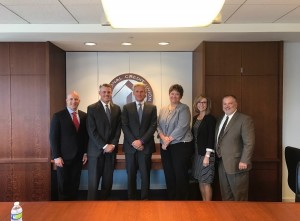 Pictured Above (L-R): Brandon Luetkenhaus, NCUL; Steve Swanstrom, Centris FCU; NCUA Chairman Mark McWatters; Dee Schriner, Trius FCU; Peg Niedbalski, Columbus United FCU; and Scott Sullivan, NCUL.
